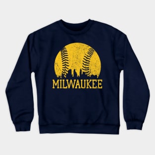 Vintage Milwaukee Downtown City Skyline Baseball For Game Day Crewneck Sweatshirt